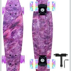 Nattork Skateboards 22 Inch Mini Cruiser Skateboard Complete Retro Skate Boards with Colorful Light Up Wheels for Kids Girls Boys Beginners