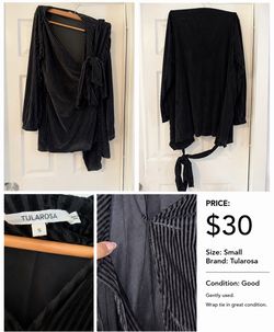 Tularosa Black Velvet Pleated Wrap Dress/Cardigan – Size Small