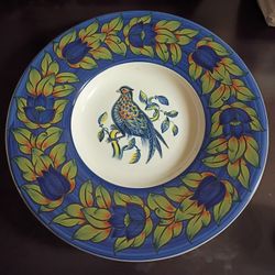 ARM Ceramica Made In Italy Ceramic Blue Pheasant Large Plate Bowl