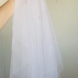 1 Piece 2 layers Rhinestone Pearl Decor Bridal Veil, Modern Polyester Veil For Wedding Ceremony