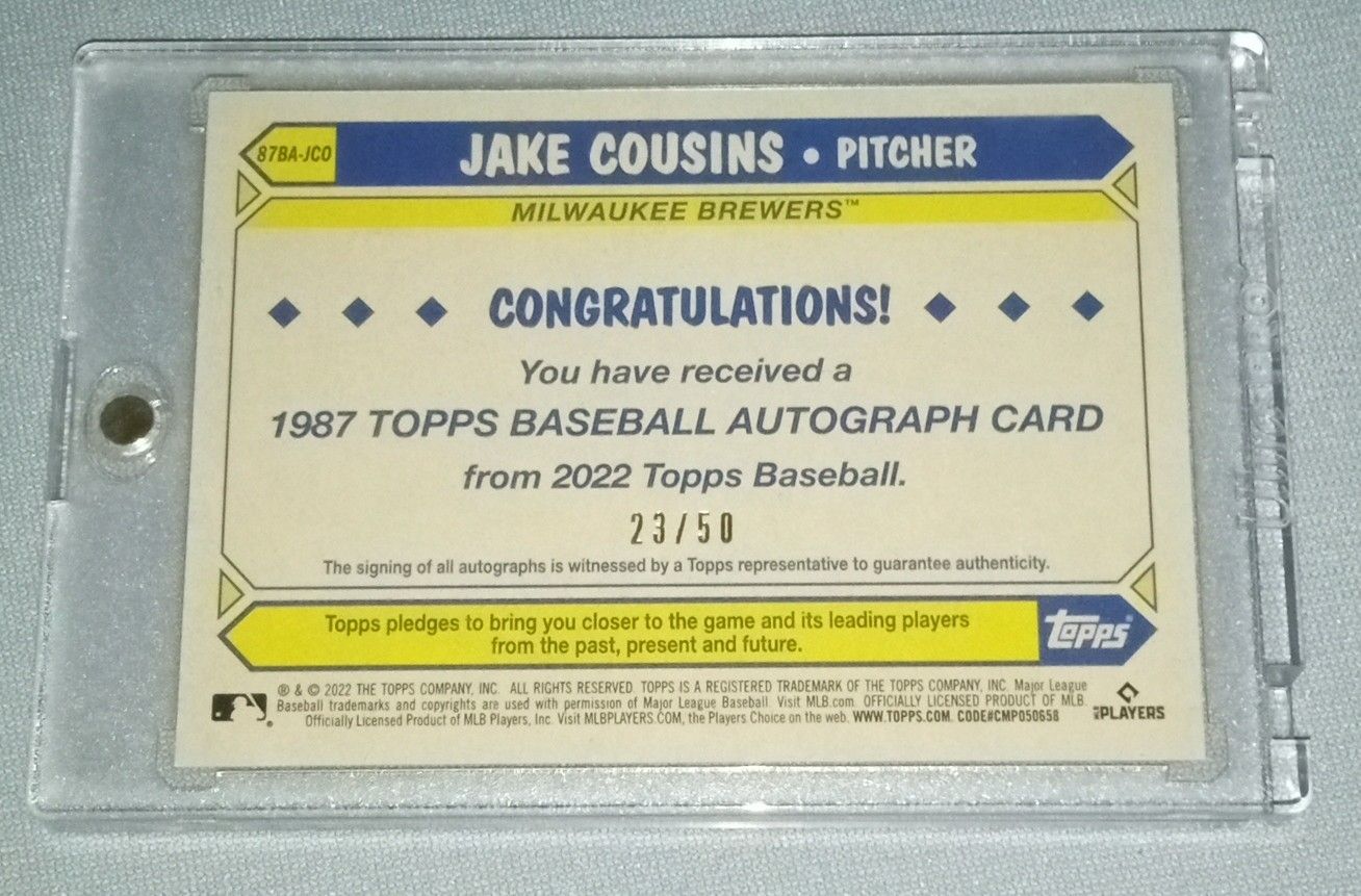 Milwaukee Brewers Jake Cousins Rookie Autograph