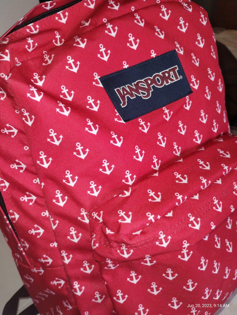 Red Jansport Backpack With ⚓ On It