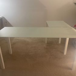 White Glass top L- Shaped Desk