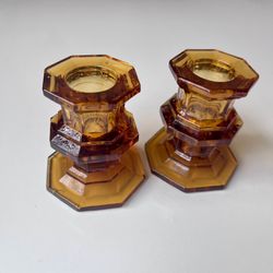 Vintage Amber Glass Candle Holders - mint condition 