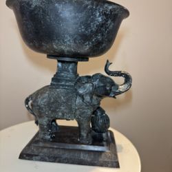 Bronze Statue Metal Jardiniere Antique Vtg Planter Figurine Elephant Animal