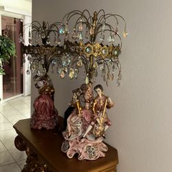 PAIR Victorian CAPODIMONTE Lamps Crystal Chandelier