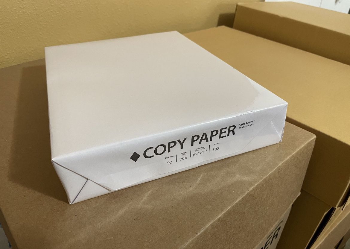 8.5 x 11 Copy Paper, 20 lbs., White, 5000 Sheets/Carton (324791
