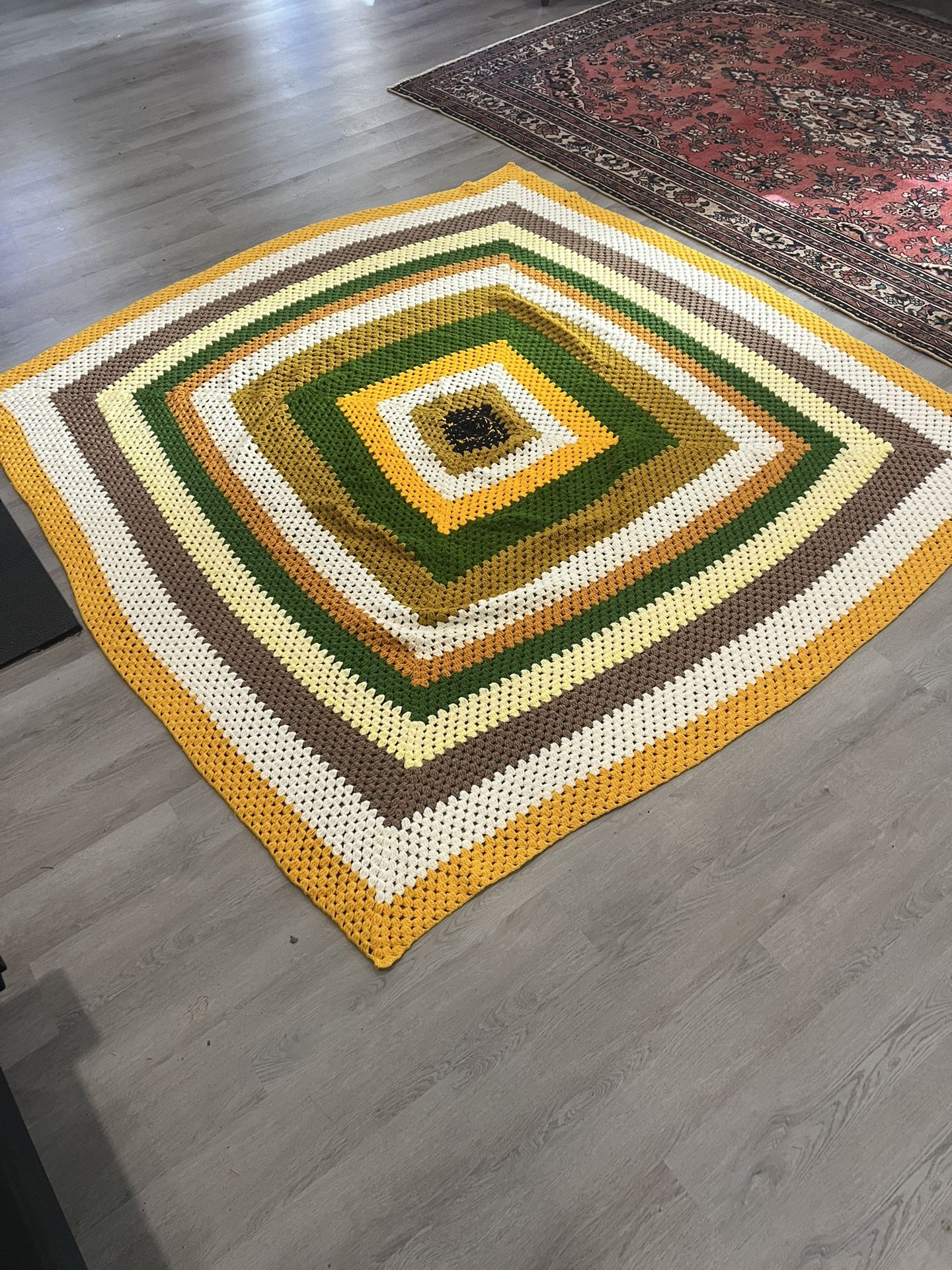 Vintage, Handmade Granny-square Throw Blanket 