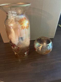 Hand-Painted Glass Vase and Candle Holder Set