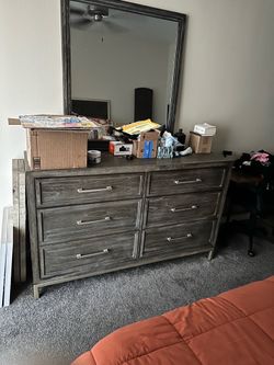 Really nice queen bed frame and like new matching dresser. Originally from Ashley’s