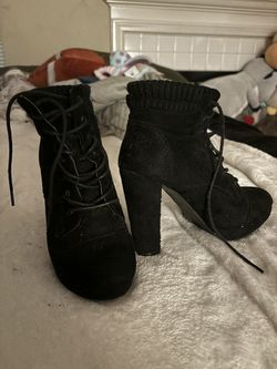 Black Lace Up High heel Boots 