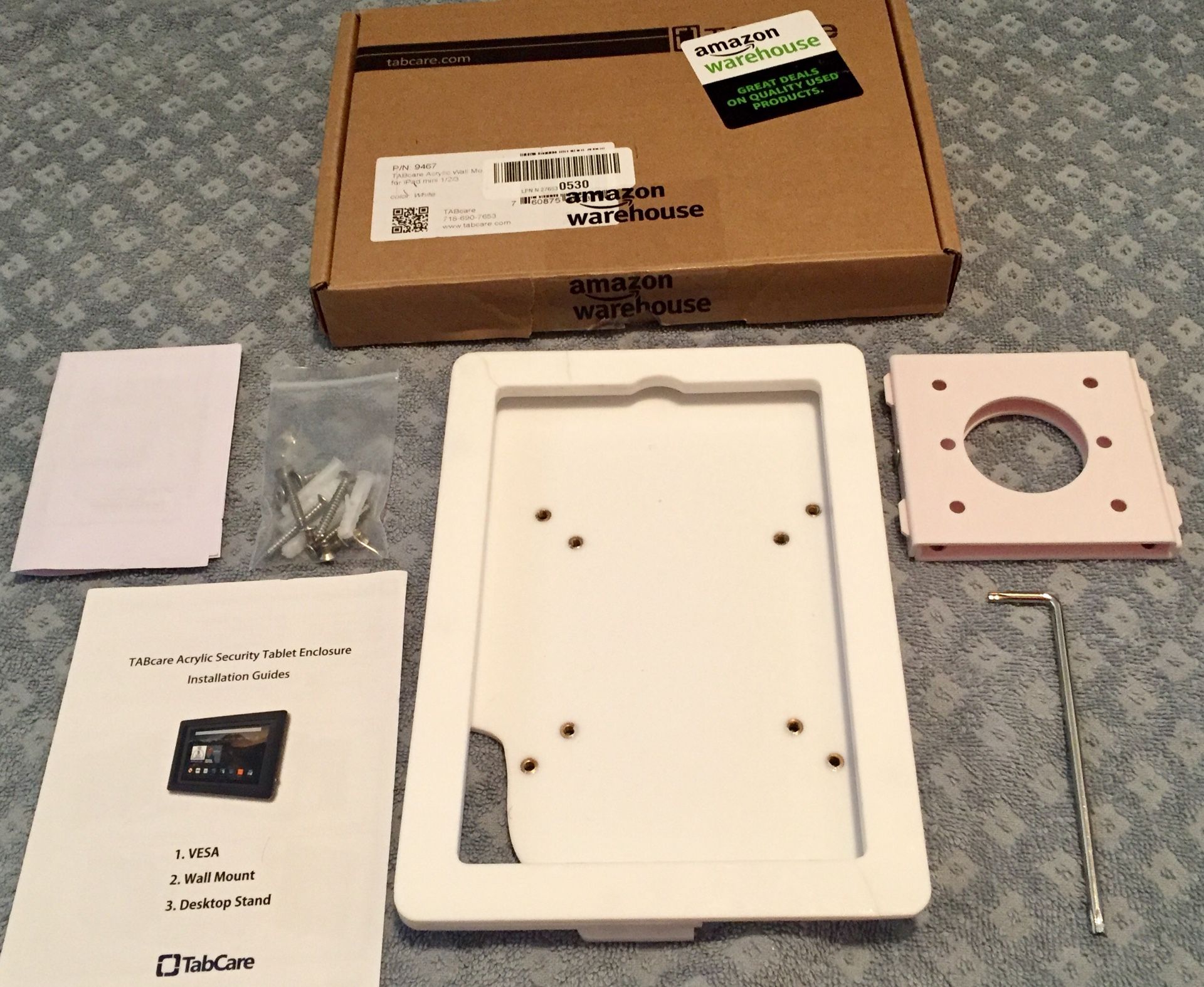 TABcare iPad Mini Acrylic Security VESA case with Wall Mount Kit (iPad Mini 1/2/3, White)