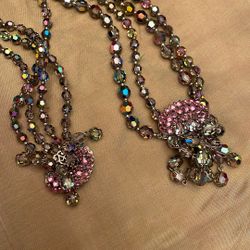 1940’s Necklace  And Bracelet Multi Colorcrysral
