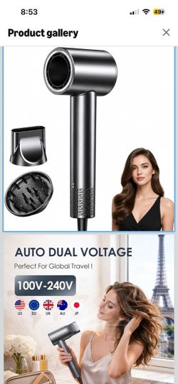 Brand New!Travel Hair Dryer, Dual Voltage 100-240V Blow Dryer with Diffuser 500M Ionic Reduce Frizz & Damage, 170,000 RPM High-Speed Fast Drying, Ligh