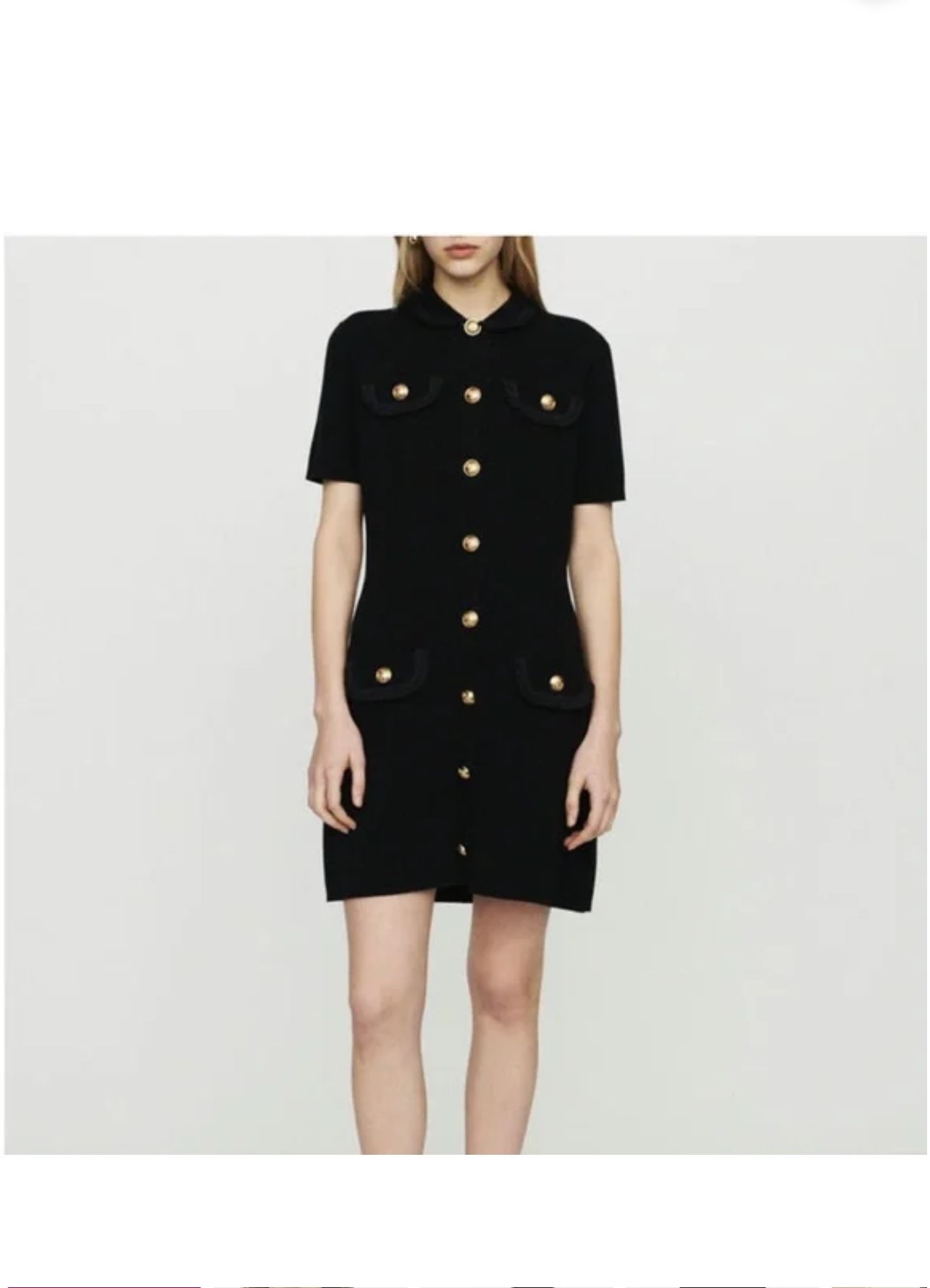 MAJE Black Ravena Knit Dress with Gold Buttons, size 3/L