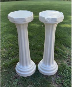 Pair of Garden White Fluted Column Pedestal Plant Stands
