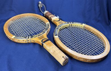 Vintage Jaguar Black Knight Wood Tennis Rackets Pair Display