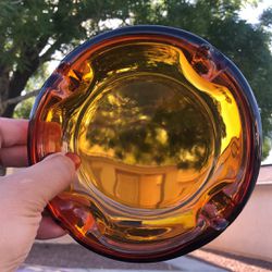 8" Vintage Burnt Orange-Amber Glass Ashtray