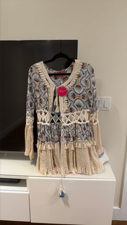 Kitsch & Pop Boho Crochet Tunic Cover Up M/L NEW With Tags