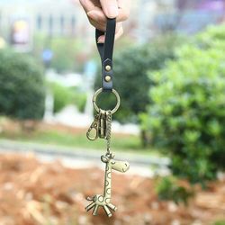Retro Giraffe Leather Keychain Tote Accessory