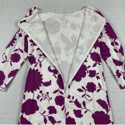 Ann Taylor Dress Floral Linen Blend Womens White Magenta Purple  3/4 Sleeve Shift Work NWT Small