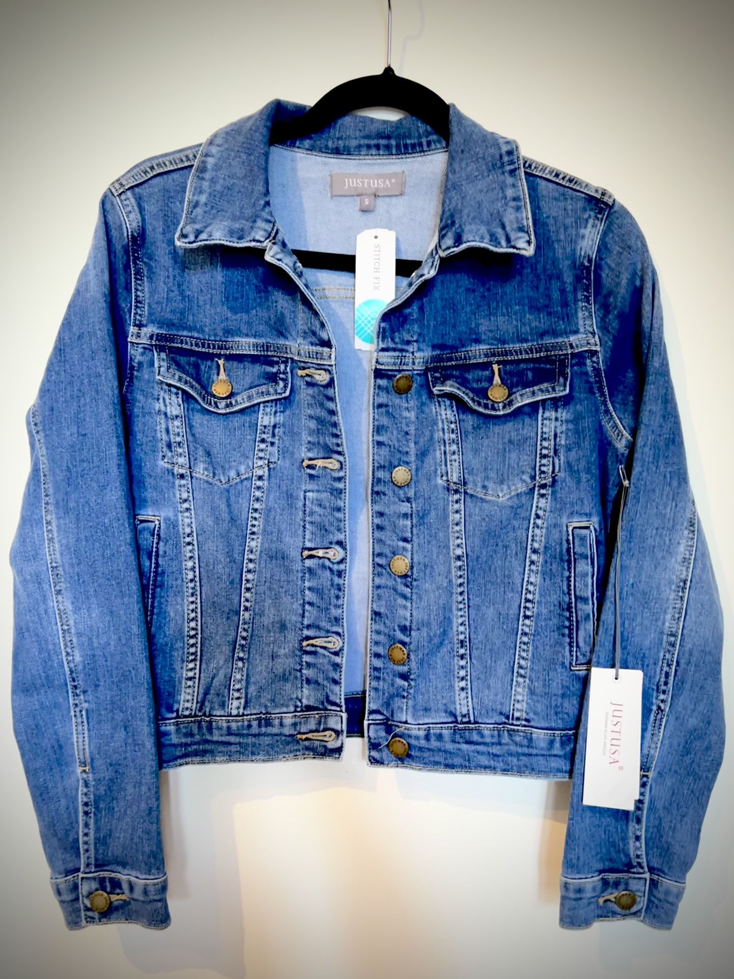Stitch Fix Just USA Hadid Distressed Denim Jacket, Blue, Size Small