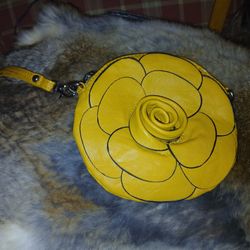 Yellow Leather Flower Purse