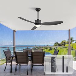 52" Waterproof Ceiling Fans with Lights, Outdoor/Indoor Ceiling Fan with Remote,3CCT &2 Downrods, 3 ABS Blades Modern Ceiling Fan with Light, Noisele