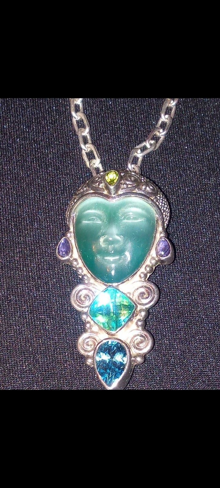 Sajen Sterling Silver Goddess Multi Rhinestone Pendant Brooch/Pennant With Sterling Silver Chain