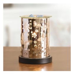 ScentSationals Flutter Butterfly & Posies Full-Size Wax Warmer (excellent condition) 6.5" tall, silver metal, black base