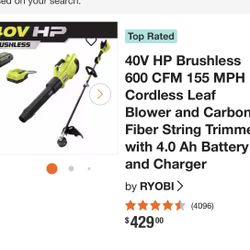 RYOBI 40V HP Brushless Leaf Blower & Trimmer Kit w/ Battery & Charger – NEW