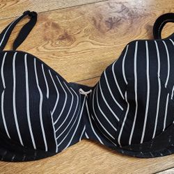 Cacique Black White Stripe Balconette Underwire Bra Dize 38G
