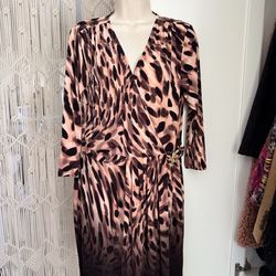 Dress Jennifer Lopez Pink and Black Leopard-Print Midi Wrap Dress
