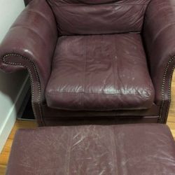 Wine Colored Leather Chair And Ottoman 