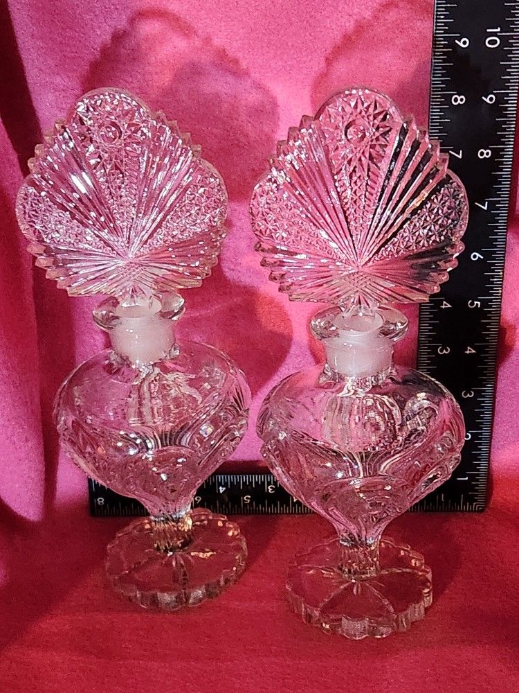 Pair Of Matching Cut Glass Perfume Bottles