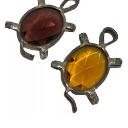 Vintage turtle figurine sun catcher faceted glass Art MCM amber purple metal LOT