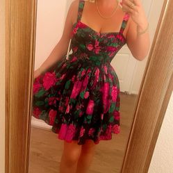 Aqua Black Flower Dress
