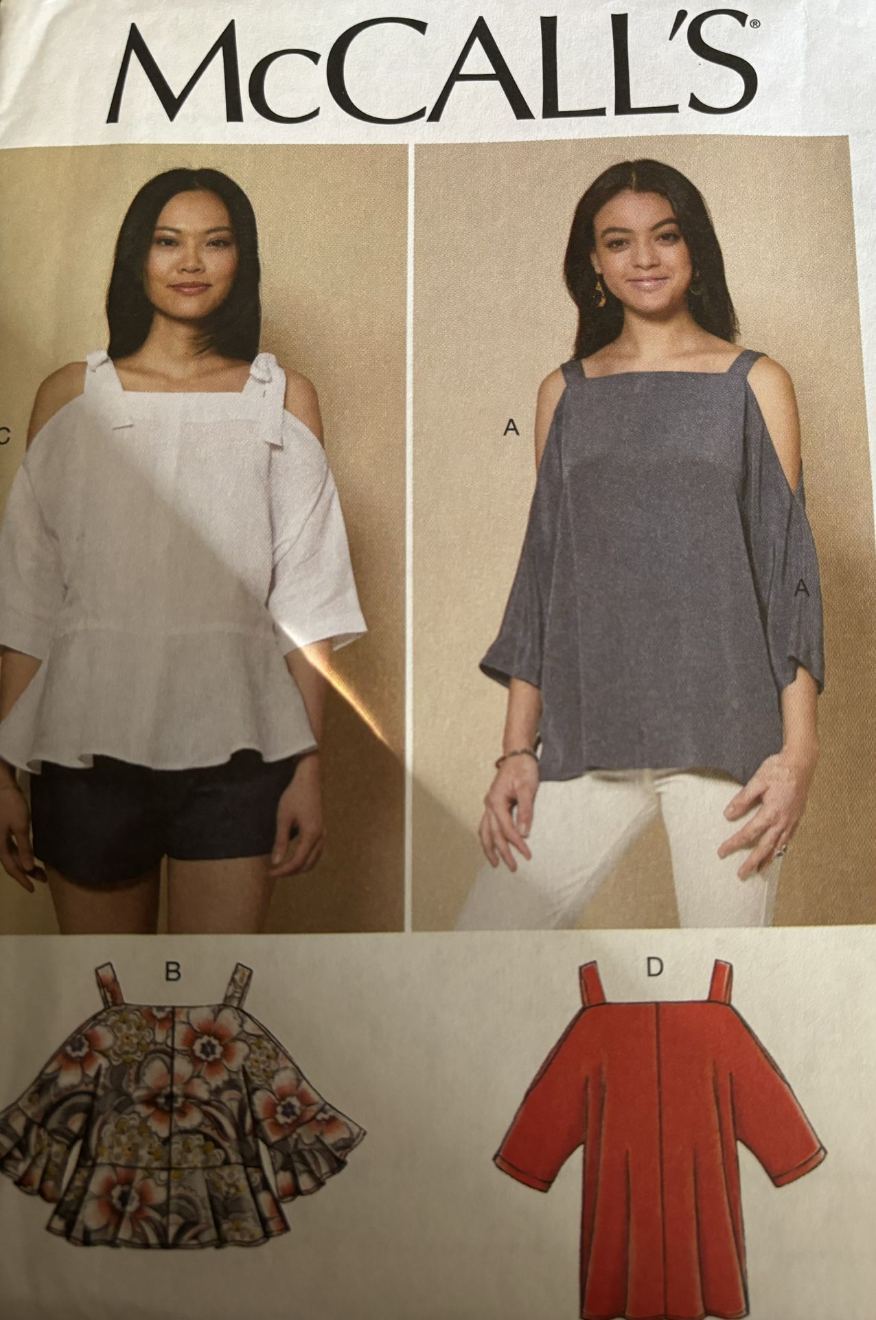 Plus Size Shoulder-Less Tops McCall's 7780 Pattern Sizes 14-22 UNCUT