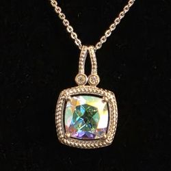 Mystic Mercury Topaz, White Zircon Pendant Necklace