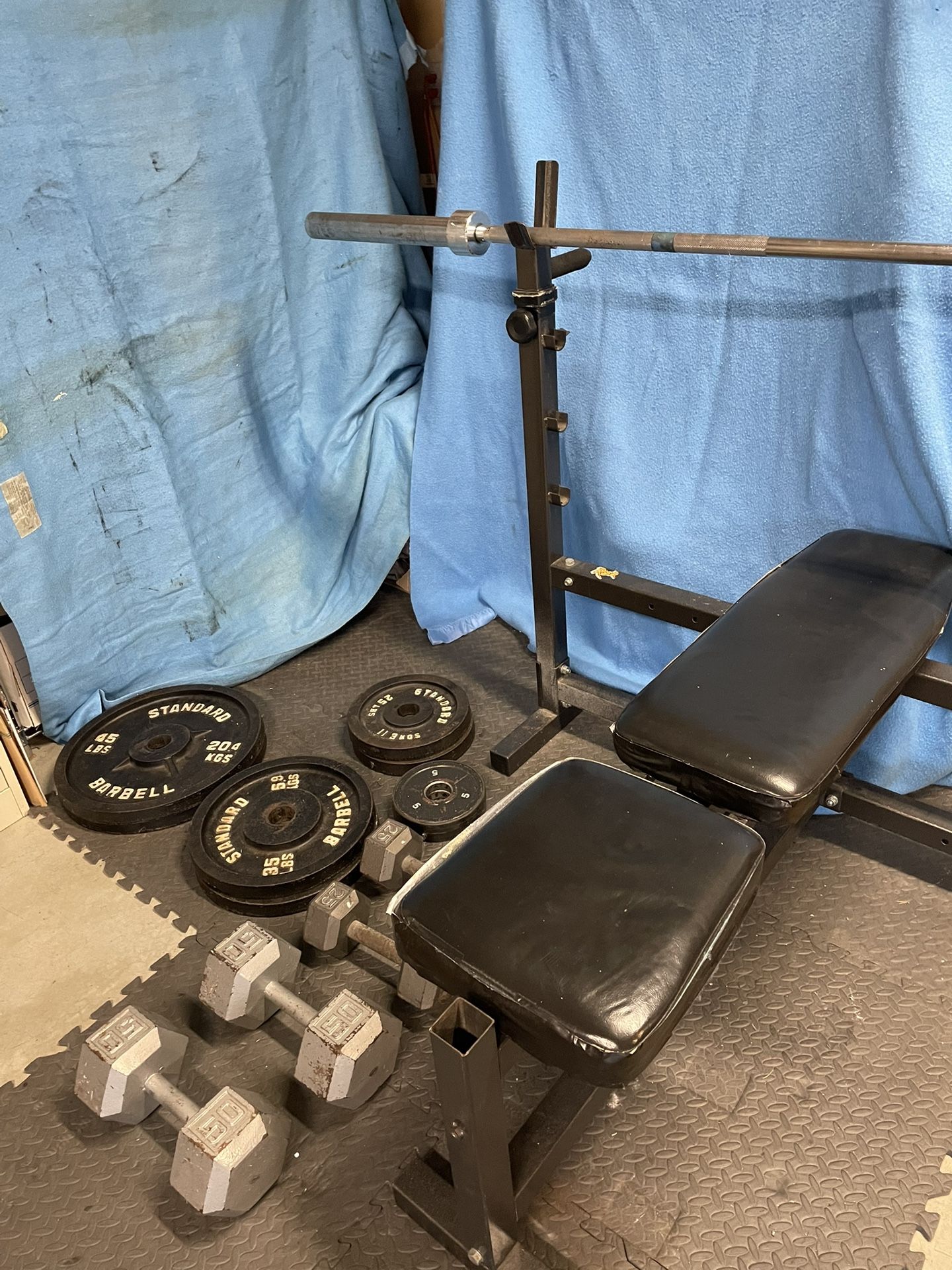 Weight Bench, Bar and Weights