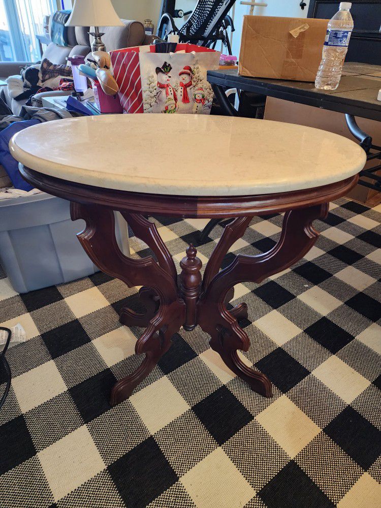 Antique Victorian Oval Marble Top Table