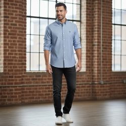 Original Penguin by Munsingwear Gray/Navy Polka Dot Button Down Shirt – Men’s Medium