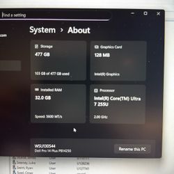 New Dell Pro 14 Plus Intel Core Ultra 7. 32gb ram. 500gb Hard Drive. 