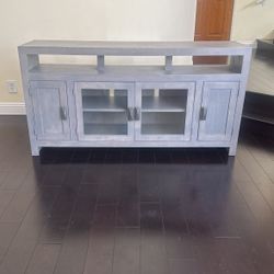 Modern TV Stand for TV up to 65in, Wood Accent Buffet Sideboard Serving Storage Cabinet with Tempered Glass Doors and Adjustable Shelves, Multi-Functi