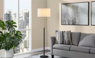 Alderston 65 in. Matte Black and Antique Brass Adjustable Standard Floor Lamp