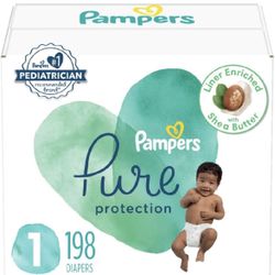 Pampers Pure Protection Diapers - Size 1, 198 Count, Hypoallergenic Premium Disposable Baby Diapers
