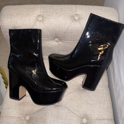 Black Patent Chunky Platform Heels