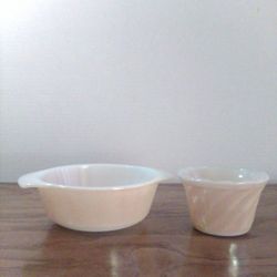Vintage Peach Lustre Custard & Baking Dish Fire King
