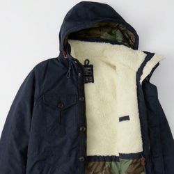 Abercrombie & fitch men's sherpa lined trekking parka navy blue camo Size L New No Tags