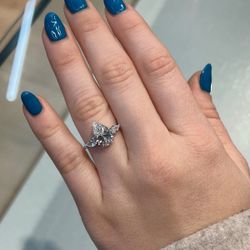 Moissanite 3 carat White Gold pear cut three stone Wedding sterling silver ring